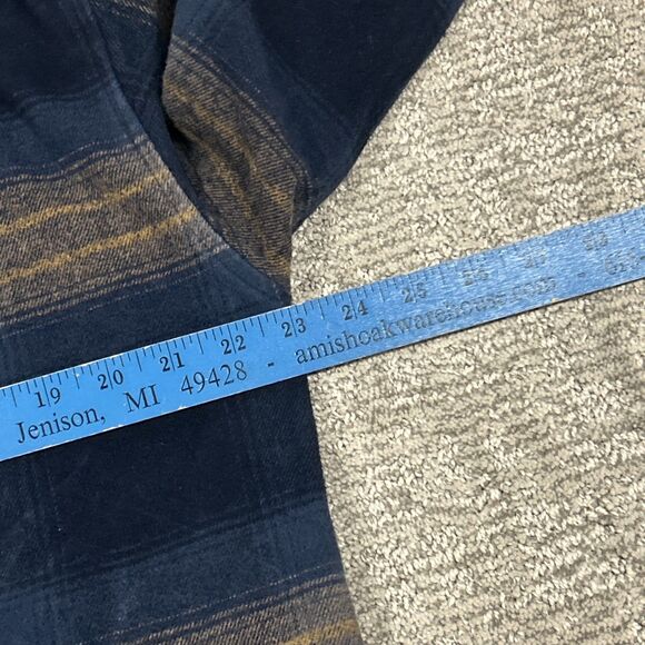 Abercrombie & Fitch Shirt Jacket Mens Large Blue Tan Plaid Flannel Pockets - Picture 7 of 9